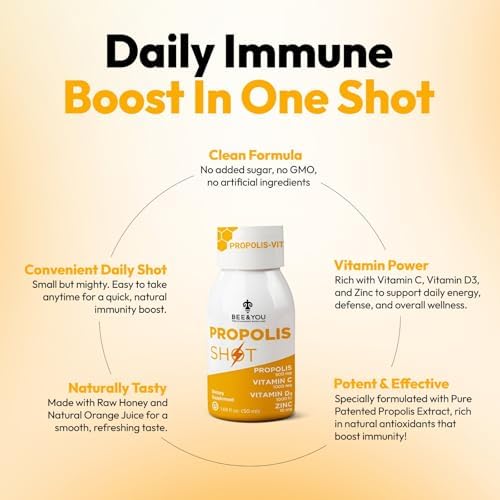 Close up of Bee And You natural immune support liquid bottle