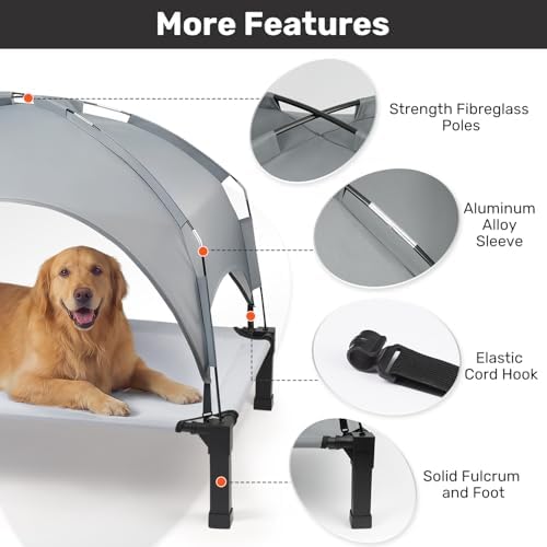 Heeyoo Elevated Dog Bed with Removable Canopy, Portable Dog Cot with Sun Protection Shade Tent, Raised Pet Cooling Cot Bed for Dogs, 42in - Image 6