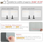 Adjustable width mechanism of the white pet gate panel showing sliding functionality.