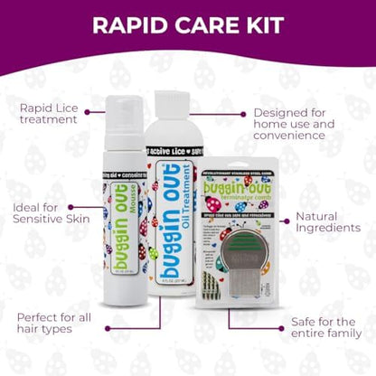 Buggin Out dimethicone oil and mousse for sensitive scalp lice treatment