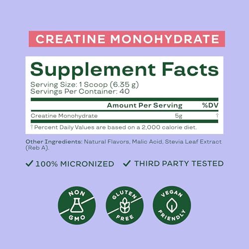 Back label of Bloom Nutrition creatine highlighting ingredients and nutrition facts