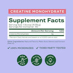 Back label of Bloom Nutrition creatine highlighting ingredients and nutrition facts