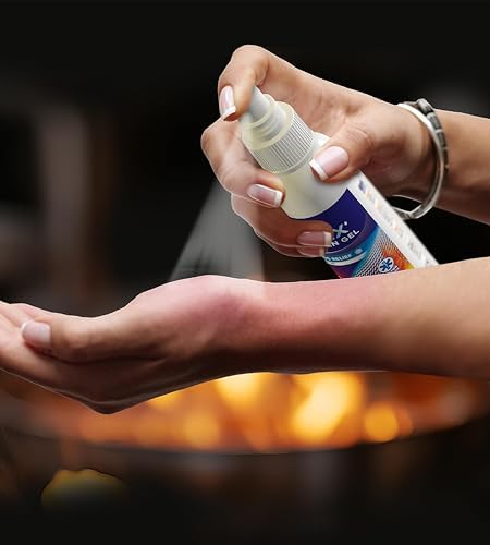 Non-sticky moisturizing burn relief spray for sunburns and minor skin wounds.