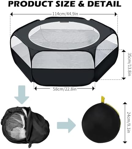 UWE Small Animal Playpen, Chicken Brooder Box with Cover Top, Portable Outdoor Exercise Pet Cage Tent, Waterproof Breathable Pet playpen Indoor for Chick Ktiien Bunny Hamster Guinea Pig, Black - Image 3