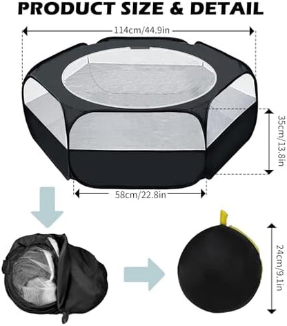 UWE Small Animal Playpen, Chicken Brooder Box with Cover Top, Portable Outdoor Exercise Pet Cage Tent, Waterproof Breathable Pet playpen Indoor for Chick Ktiien Bunny Hamster Guinea Pig, Black - Image 3