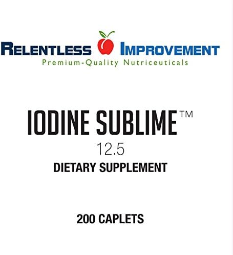 Relentless Improvement Iodine Sublime supplement facts label showing iodine and potassium iodide ingredients.