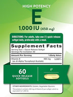 Side angle view of Nature's Truth Vitamin E high potency health supplement.
