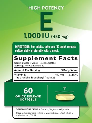 Side angle view of Nature's Truth Vitamin E high potency health supplement.