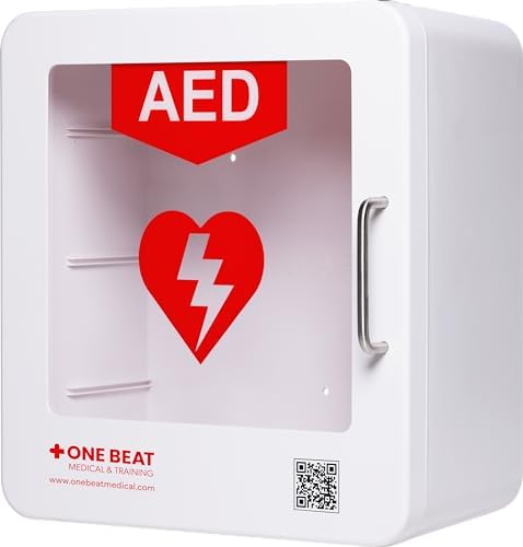 Wall mounted One Beat Medical non-alarmed AED storage unit with included CPR response kit