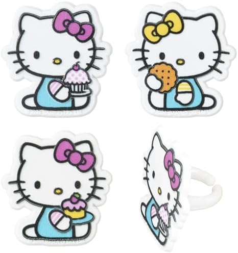 Decorated cupcakes featuring Hello Kitty and Mimmy rings