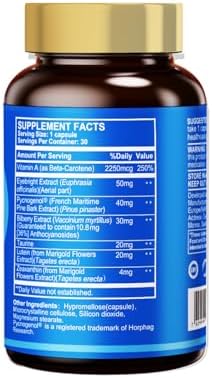 Side view of HUJ Eye Health supplement bottle by Intelligent Formula detailing the premium ingredients.