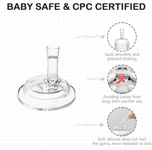 Transitional silicone soft nipple attached to narrow baby bottle