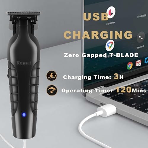 Kemei 2299 cordless outliner hair trimmer being rinsed under running water for blade cleaning.