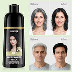 Ammonia-free herbal hair color shampoo packaging highlighting key botanical ingredients