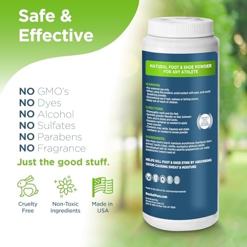 Eucalyptus infused shoe odor eliminator powder in 5 ounce packaging.