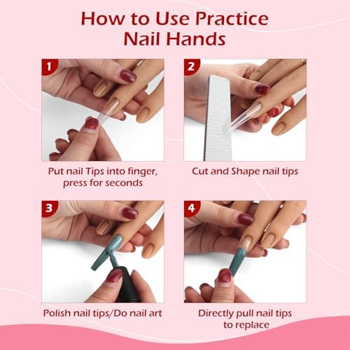 LIONVISON Practice Hand for Acrylic Nails, Silicone Nail Hand Practice, Flexible Fingers Fake Training Hand False Mannequin Hands for Nail Practice, Hand Model Kit for Nail Supplies Manicure Beginners - Image 6