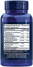 Life Extension Only Trace Minerals supplement bottle back label with ingredients