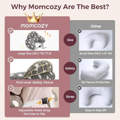 Close up of Momcozy nursing pillow removable cotton cover fabric