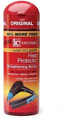 Side view of Fantasia IC Hair Polisher Heat Protector showing the alcohol free formula label and travel friendly packaging