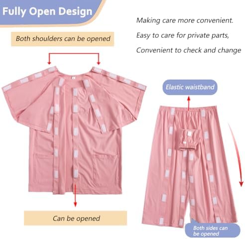 Post-surgery bedridden patient clothing with fully open side stickers