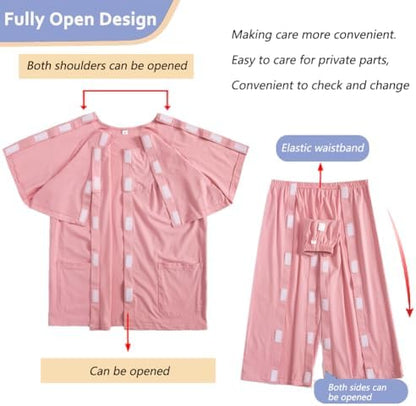 Post-surgery bedridden patient clothing with fully open side stickers