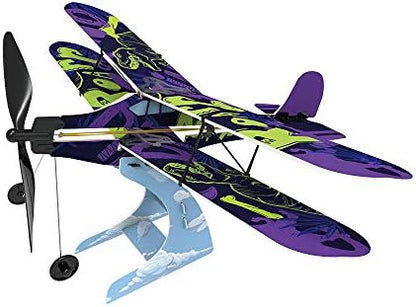 Assembled vintage graffiti biplane model on its included display stand