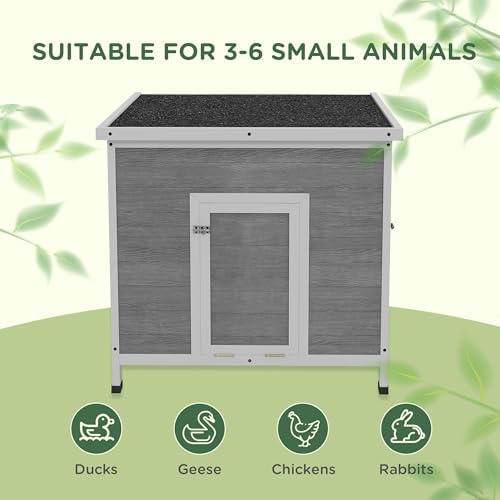 PawHut Duck Coop, Wooden Chicken House Rabbit Hutch with Openable Roof, Removable Floor, Double Doors, Ramp, Duck House for 3-6 Chickens, Geese, 30" x 38" x 30" - Image 7
