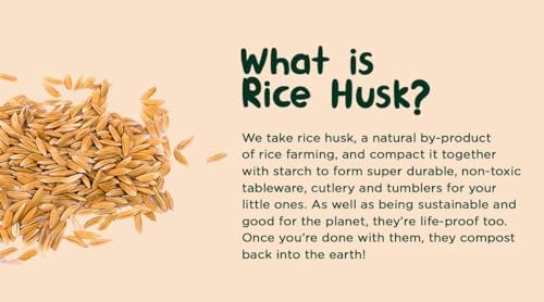 Three green compostable rice husk baby spoons laid out on a clean surface