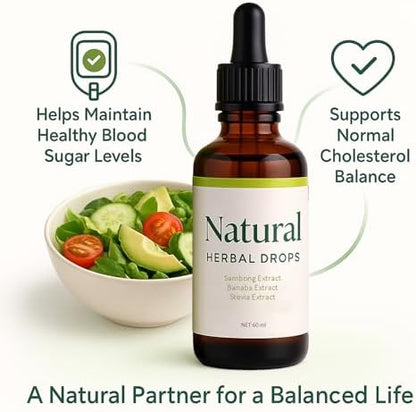 FQMUEV Dok Natural Herbal Drops packaging highlighting Stevia leaf extract benefits