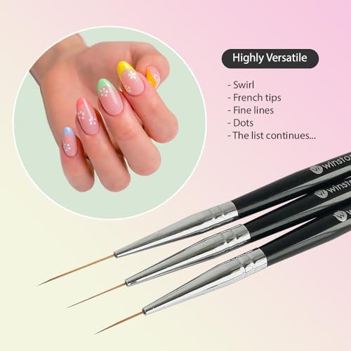 Three professional nail art striper brushes with black handles