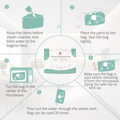 Sterilizing breast pump parts in microwave bag