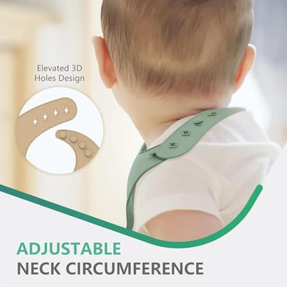 Dishwasher safe Cuddle Campus baby bib being wiped clean after a messy toddler mealtime session.