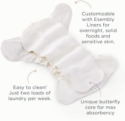 Side view of Esembly size 2 organic cotton fitted diaper