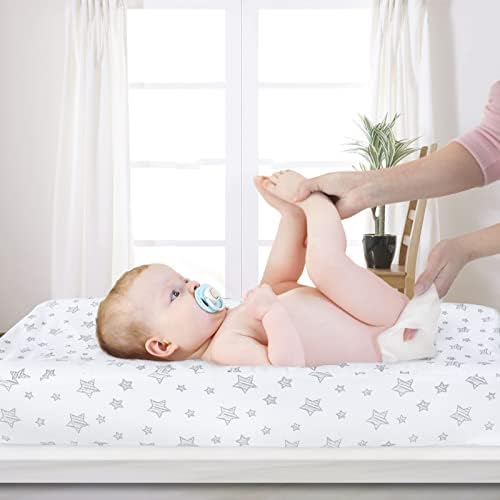 Two pack premium natural cotton jersey diaper table sheets packaged for gifting