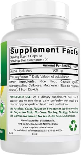 Best Naturals Alpha Lipoic Acid 120 capsules label detail