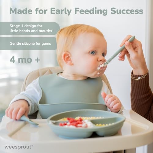 Authentic USA imported silicone infant spoons close up on shallow bowl