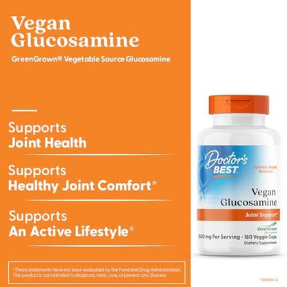 Doctor's Best Vegan Glucosamine Sulfate, Joint Support, Non-GMO, Vegan, Gluten Free, Soy Free, 750 mg 180 Veggie Caps - Image 4