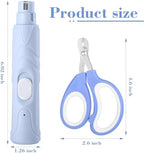 Rechargeable pet paw trimmer showing the three different sizing ports for small animals.