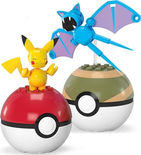 Close up view of the poseable Zubat character assembled from building blocks.