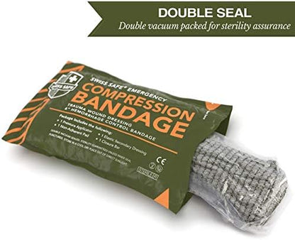 Double vacuum sealed Swiss Safe Israeli bandage for compact first aid storage