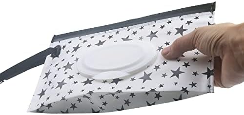 Black and white star print refillable wet wipe bag