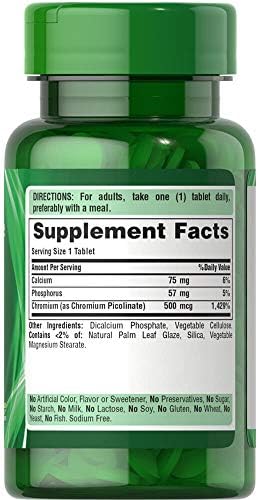 Yeast-free chromium picolinate 100 tablets dietary supplement label details