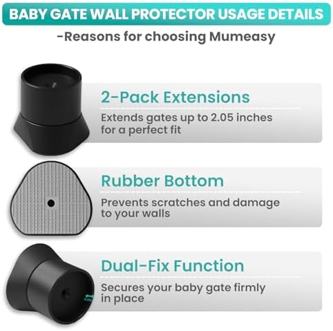 Mumeasy child safety gate protector pads installed on a white wall door frame to prevent scratches
