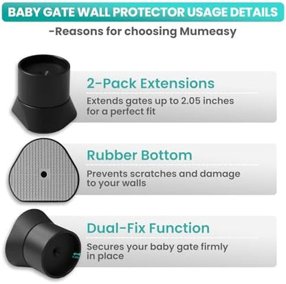 Mumeasy child safety gate protector pads installed on a white wall door frame to prevent scratches
