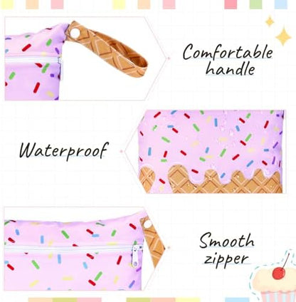 Satinior ice cream design travel makeup bags set of two