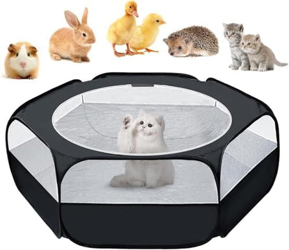 UWE Small Animal Playpen, Chicken Brooder Box with Cover Top, Portable Outdoor Exercise Pet Cage Tent, Waterproof Breathable Pet playpen Indoor for Chick Ktiien Bunny Hamster Guinea Pig, Black - Image 2