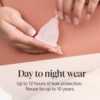 Close up of the textured base on the Cora menstrual cup for slip free removal.