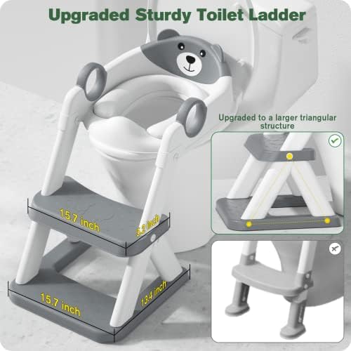 Close up view of the soft waterproof PVC cushion on the grey toddler potty training chair.