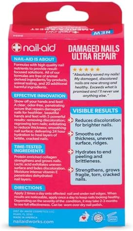 Clear penetrating nail serum being applied to damaged fingernails for recovery.