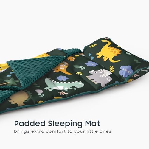 Side view of the thick cushioned toddler sleeping mat with hook and loop fasteners